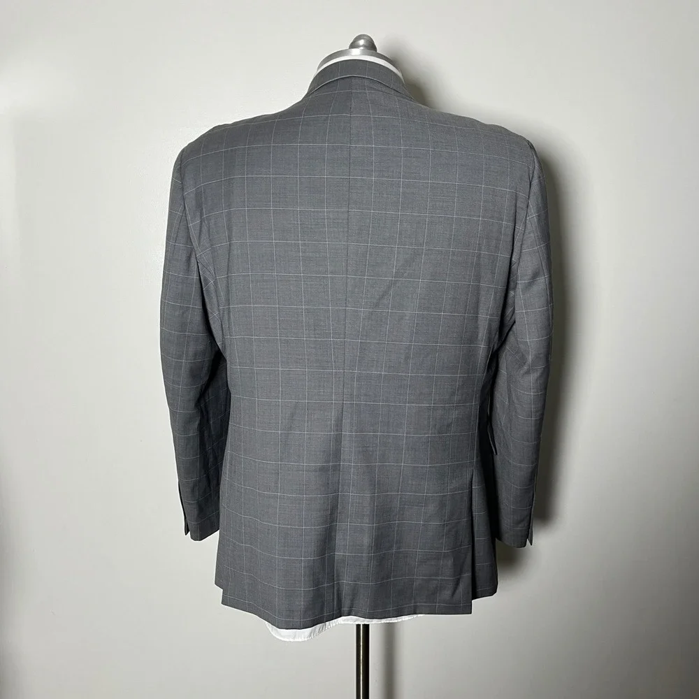 Stafford Suit Mens 52R 44W Gray Windowpane Classic Fit Wool Blend 2-Button